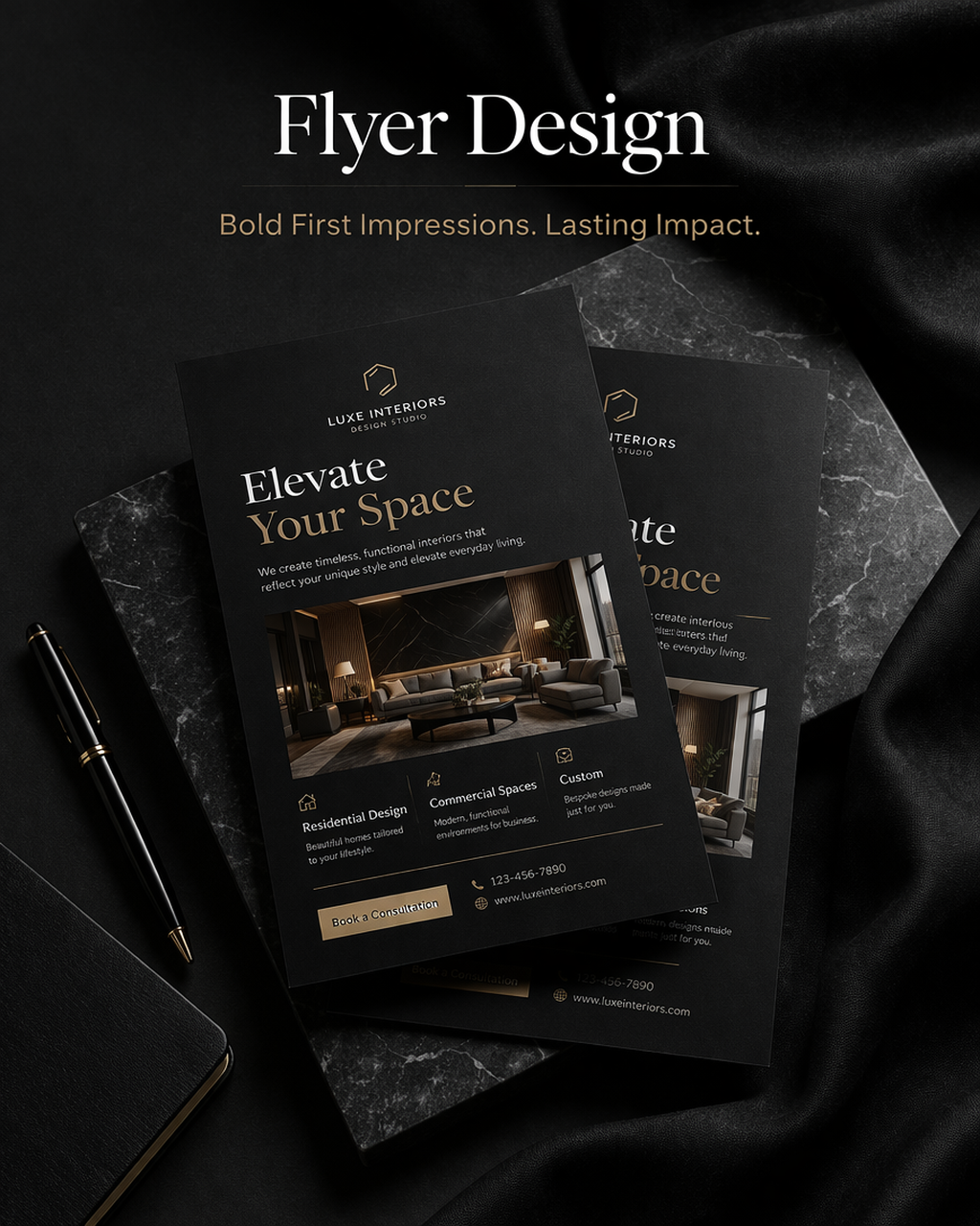 Flyer printing and flyer design mockup for local business promotions